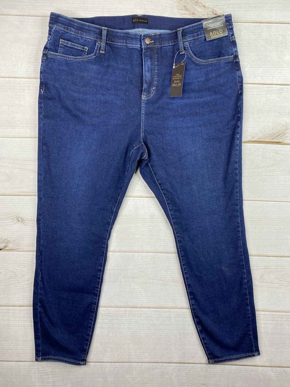 Bold Elements Jeans Women 20W Dark Wash Curvy Skinny Tummy Control Waistband NWT